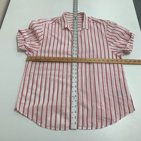 Gap Shirt Womens M Medium White Red Striped Short Sleeve Button Front Cotton - Picture 7 of 14